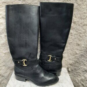 Ralph Lauren Boots MICAH Women's Knee High Tall Riding Black Leather Zipper 7B